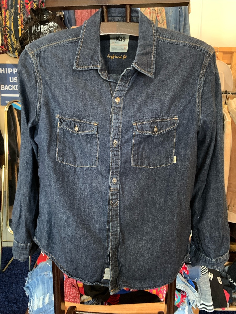 TNA Dark Blue Denim Button-Down Shirt